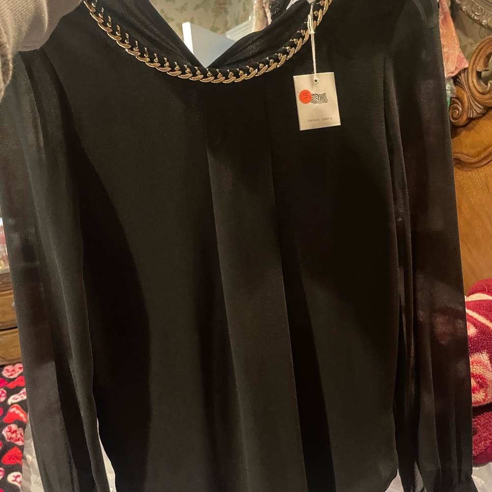 Naked Zebra Black Top with Gold Chain Detail